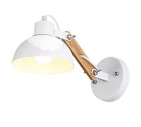 MESOVFCA Nordic Adjustable Wood Wall Sconce White Metal Swing Arm Vanity Lamp Modern Bedside Reading Light Fixture for Bedroom Living Room Hallway Study Hardwired Wall Mount Lighting