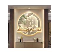 MESOVFCA Round 3D LED Landscape Wall Art Decor with Light Nine Fish Picture Entrance Decoration Painting with Mountain and Tree Illuminated Entryway Mural Sculpture for Porch