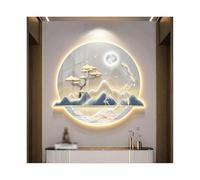 MESOVFCA Round 3D LED Landscape Wall Art Decor with Light Nine Fish Picture Entrance Decoration Painting with Mountain and Tree Illuminated Entryway Mural Sculpture for Porch