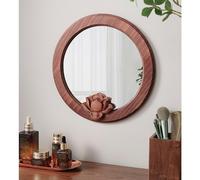 MESOVFCA Round Retro Vanity Mirror for Bedroom, Bathroom Vanity Mirror, Solid Wood Hanging Mirror, Mirrors for Wall Decor(A,40cm/15.7in)