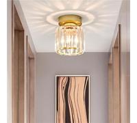 MESOVFCA Semi Flush Mount Crystal Ceiling Light, Clear Glass Shade Ceiling Light Fixture, Farmhouse Industrial Close to Ceiling Lamp for Kitchen Bedroom Bathroom Entryway,Gold,Round