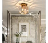 MESOVFCA Semi Flush Mount Crystal Ceiling Light, Clear Glass Shade Ceiling Light Fixture, Farmhouse Industrial Close to Ceiling Lamp for Kitchen Bedroom Bathroom Entryway,Gold,Square