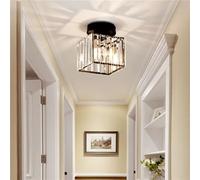 MESOVFCA Semi Flush Mount Crystal Ceiling Light, Clear Glass Shade Ceiling Light Fixture, Farmhouse Industrial Close to Ceiling Lamp for Kitchen Bedroom Bathroom Entryway,Black,Square