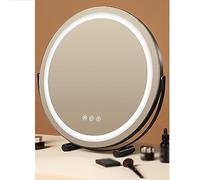 MESOVFCA Smart Touch Control, 3-Color Dimmable Round Vanity Mirror, Metal Frame, 36o° Rotation Makeup Mirror, for Bedroom Table or Desk(B - Black,40 * 43CM/15.7 * 16.9IN)