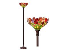 MESOVFCA Tulip Torch Floor Lamp, Red Pink Orange Purple Flower Green Leaf Stained Glass 14 Inch Tiffany Style Standing Reading Light for Living Room Bedroom Clothing Store Decoration