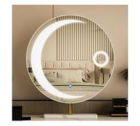 MESOVFCA Vanity Mirror with Lights, Round Moon Desk Mirror, 3 Colors Dimable, Smart Touch Makeup Mirror, Metal Frame, Birthday Gifts(A - Gold,40 * 50cm/15.7 * 19.7in)