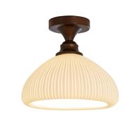 MESOVFCA Vintage Semi Flush Mount Ceiling Light Creamy White Pleated Glass Dome Study Lamp Antique Bronze Iron Light Fixture for Hallway Entryway Foyer Kitchen Bedroom Lighting
