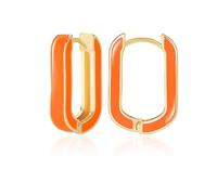 MESOVOR 18K Gold Plated Enamel Color Hoop Earrings, U-Shaped Small Lightweight Huggie Earrings Gifts for Women Girls (Hot Orange)
