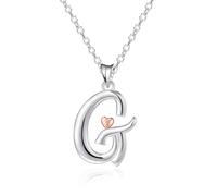 Mesovor 925 Sterling Silver Necklaces for Women, Dainty Initial Name Necklace with Rose Gold Heart, Jewellery Gifts for Family Mother Sister Daughter Wife (Letter-G)