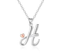 Mesovor 925 Sterling Silver Necklaces for Women, Dainty Initial Name Necklace with Rose Gold Heart, Jewellery Gifts for Family Mother Sister Daughter Wife (Letter-H)