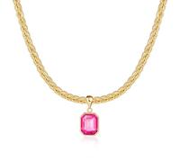 Mesovor Chunky Gold Crystal Necklace for Women Trendy, 18K Gold Plated Statement Keel Chain Necklace | Birthstone Necklace Jewelry Gifts (Square-Neon Pink)