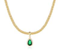 Mesovor Chunky Gold Crystal Necklace for Women Trendy, 18K Gold Plated Statement Keel Chain Necklace | Birthstone Necklace Jewelry Gifts (Teardrop-Green)