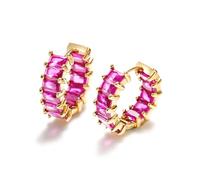 MESOVOR Cubic Zirconia Hoop Earrings for Women, 18K Gold Plated Sparkling Multcolors Zirconia Circle Huggie Earrings Summer Birthday Party Jewelry Gifts for Women Girls (Hot Neon Pink)