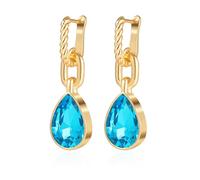 Mesovor Gold Crystal Drop Earrings for Women, 18K Gold Plated Twisted Crystal Hoop Earrings | Emerald Green Black Earrings Jewelry Gifts for Wife Mother Daughter (Blue)