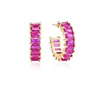 Mesovor Gold Cubic Zirconia Open Hoop Earrings for Women, 18K Gold Plated C Shape Hoop Earrings Jewelry for Party Prom (Hot Neon Pink)