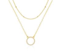 Mesovor Gold Layered Necklaces for Women Girls, 18K Gold Plated Diamond Disc Heart Coin Round Pendant Choker Necklace Jewelry Gifts (Gold-Round)