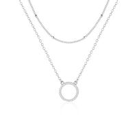 Mesovor Silver Layered Necklaces for Women Girls, 18K Gold Plated Diamond Disc Heart Coin Round Pendant Choker Necklace for Wedding Party (Silver-Round)