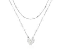 Mesovor Silver Layered Necklaces for Women Girls, 18K Gold Plated Diamond Disc Heart Coin Round Pendant Choker Necklace for Wedding Party (Silver-Love)