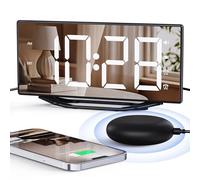 Mesqool Alarm Clock for Heavy Sleepers, Vibrating Alarm Clock with Bed Shaker, 8.7" Dimmable LED Mirror Display, 7-Level Volume & Brightness, Snooze, DST, USB Charger