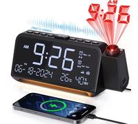 Mesqool Alarm Clock Radio with Projector, Digital FM Radio Clock with Alarm and Type C Charging Port, LED Projection Alarm Clock with Temperature Date Display and Night Light for Bedside
