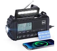 Mesqool Dab Wind Up Radio, 5000 mAh Solar Powered Emergency Radio with SOS Alarm, Hand Crank Radio with USB Phone Charger, Portable Dab Radio with Flashlight, Headphone Jack and Dual Alarm for Camping