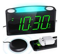 Mesqool Digital Alarm Clock for Heavy Sleepers and Deaf with Bed Shaker, 7" LED Beside Clock with Night Light, Full Range Dimmer Alarm Clock, 2 USB Ports, Plug-In Clock & Battery Backup