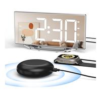 Mesqool Digital Alarm Clock with Bed Shaker, Vibrating Dual Alarm for Heavy Sleepers, 8.7" Dimmable LED Mirror Display, 7-Level Volume & Brightness, Snooze, DST, USB Charger
