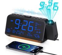 Mesqool LED Projection Alarm Clock, Digital FM Radio Clock with Projector, Dual Alarm and Adjustable Night Light, Temperature and Humidity Display, 5-Level Dimmer with Type C Charging Port