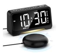 Mesqool Loud Alarm Clock for Heavy Sleepers with Bed Shaker - Vibrating Alarm Clock for Deaf People, 5 Dimmer & Volume, Dual Alarms, USB Powered, Snooze, 12/24H, White LED Display, Night Light
