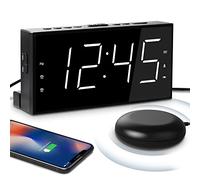 Mesqool Loud Alarm Clock with Bed Shaker for Deaf, Heavy Sleepers, Hearing Impaired,Dual Alarm,USB Phone Charger,Large LED Display,Big Snooze Button,DST 12/24H,Battery Backup, Adjustable Dimmer(White)