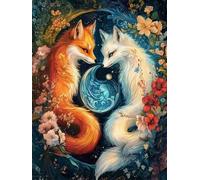 Mesribandy 5D Diamond Art Painting Kit Two Foxes DIY Full Drill Diamond Crystal Rhinestone Painting for Kids Adults Beginners Home Wall Decor 50x70 cm