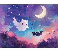 Mesribandy Stamped Cross Stitch Kits 11CT Pre-Printed Embroidery Kit Halloween Ghostly Night Sky DIY Adult Beginners Home Decoration 40x50 cm