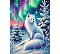 Mesribandy Stamped Cross Stitch Kits Aurora White Fox 11CT Hand Embroidery for Adults DIY Crafts for Needle Point Starter Kit Home Decor Gift 40x50 cm