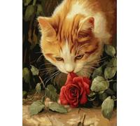 Mesribandy Stamped Cross Stitch Kits Cat Kissing Flowers 11CT Hand Embroidery for Adults DIY Crafts for Needle Point Starter Kit Home Decor Gift 50x70 cm