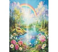 Mesribandy Stamped Cross Stitch Kits Rainbow Flowers 11CT Pre-Printed Embroidery Kit DIY Adult Beginners Home Decoration 50x70 cm