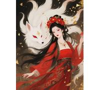 Mesribandy Stamped Cross Stitch Kits Woman: Nine-Tailed Fox 11CT Hand Embroidery for Adults DIY Crafts for Needle Point Starter Kit Home Decor Gift 40x50 cm