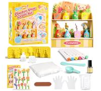 Mess-Free Mini Plaster Vase Painting Craft Kit for Kids - DIY Arts & Crafts Set with Vase Moulds, Paints, EVA Flowers & Display Stand - Gift for Girls 6+