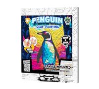 Mess-Free Penguin Clay Painting Kit, Air Dry Clay Modelling Kit, Sensory 3D Canvas Fun Arts and Crafts Kit for Kids,Pre-Framed 40x30cm with Tools & Idea Guide - Fun, Hands-On Gift for Creativity