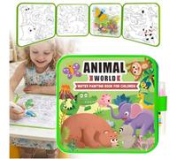 Mess Free Water Paintin-g Book Reusable Coloring Book with Water Pens, Magic Wate-r Drawing Kit with Animal Transportation Daily Life Patterns AQU-a Art Sensory Educational Painting to-y (Animal)