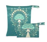 mess-proof bag for cloth 2 Pack wet bag for swimsuit with handles for beach, bathing (Green Mushroom Simple)