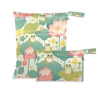 mess-proof bags for diaper 2 Pack travel essentials for flying with handles for baby diapers, bathing (Fresh Spring Cute Frogs flower)