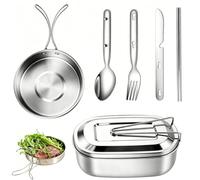 Mess Tins For Camping, 6 pieces Camping Cooking Set Stainless Steel Camping Pan Set - Foldable Outdoor Cookware Set Withcamping Frying Pan, Mess Tin, Cutlery - Ideal for Outdoor Adventures