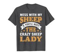 Mess with My Sheep & You'll Meet The Crazy Sheep Lady T-Shirt, Men, Dark Heather Grey, Large