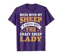 Mess with My Sheep & You'll Meet The Crazy Sheep Lady T-Shirt, Men, Purple, Medium