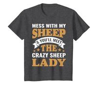 Mess with My Sheep & You'll Meet The Crazy Sheep Lady T-Shirt, Youth, Dark Heather Grey, Small