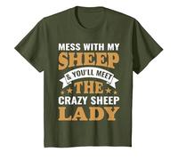 Mess with My Sheep & You'll Meet The Crazy Sheep Lady T-Shirt, Youth, Olive Green, Medium