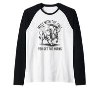Mess with The Bull You Get The Horns Gym Funny Workout Raglan Baseball Tee