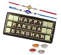 Message,2 Rakhi(1 Evil Eye & 1 Designer Set) and Tilak Set | Evil Eye Rakhi Set with Rakhi Set