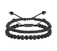 Message Bracelet Rings Black Beaded Bracelets for Men and Boys, 6mm Bead Bracelet Set, Birthday Gifts for Couples, Jewelry for and Phrases Bracelet Bracelet, one size, Artificial Crystal, No Gemstone