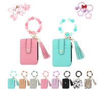 Messagenal Women's Boho Beaded Wallet, Women Boho Style Beaded & Tassel Decorated Keychain, Credit Card Holder Purse, Fashionable Silicone Keychain Wallet (2Pcs B)